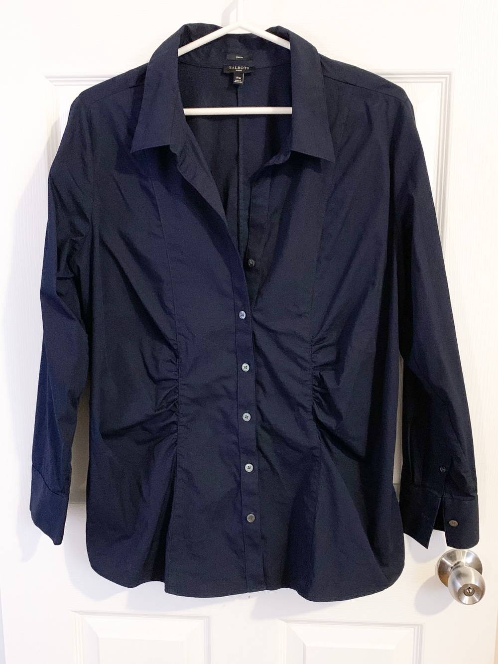 Talbots Dark Navy Button-Down Ruched Waist Shirt - 14W